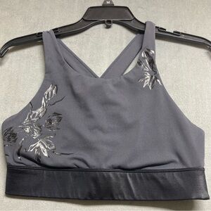 Fabletics Ella High Impact Sports Bra Gray with Black Floral M